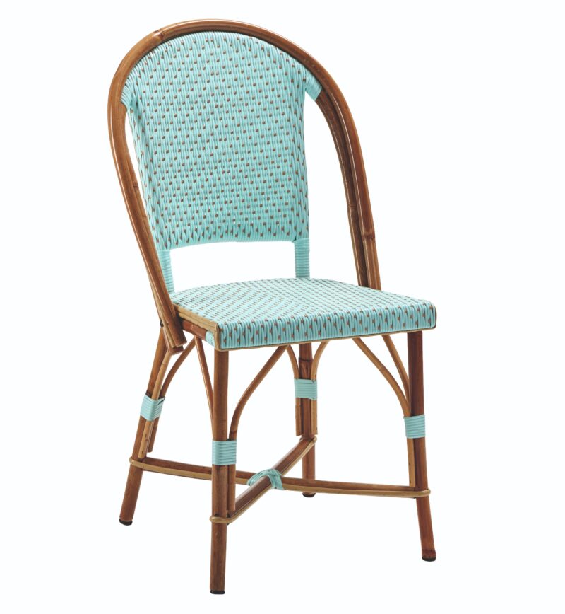 Maïa - Chaise bistrot en rotin naturel bleu ciel et havane
